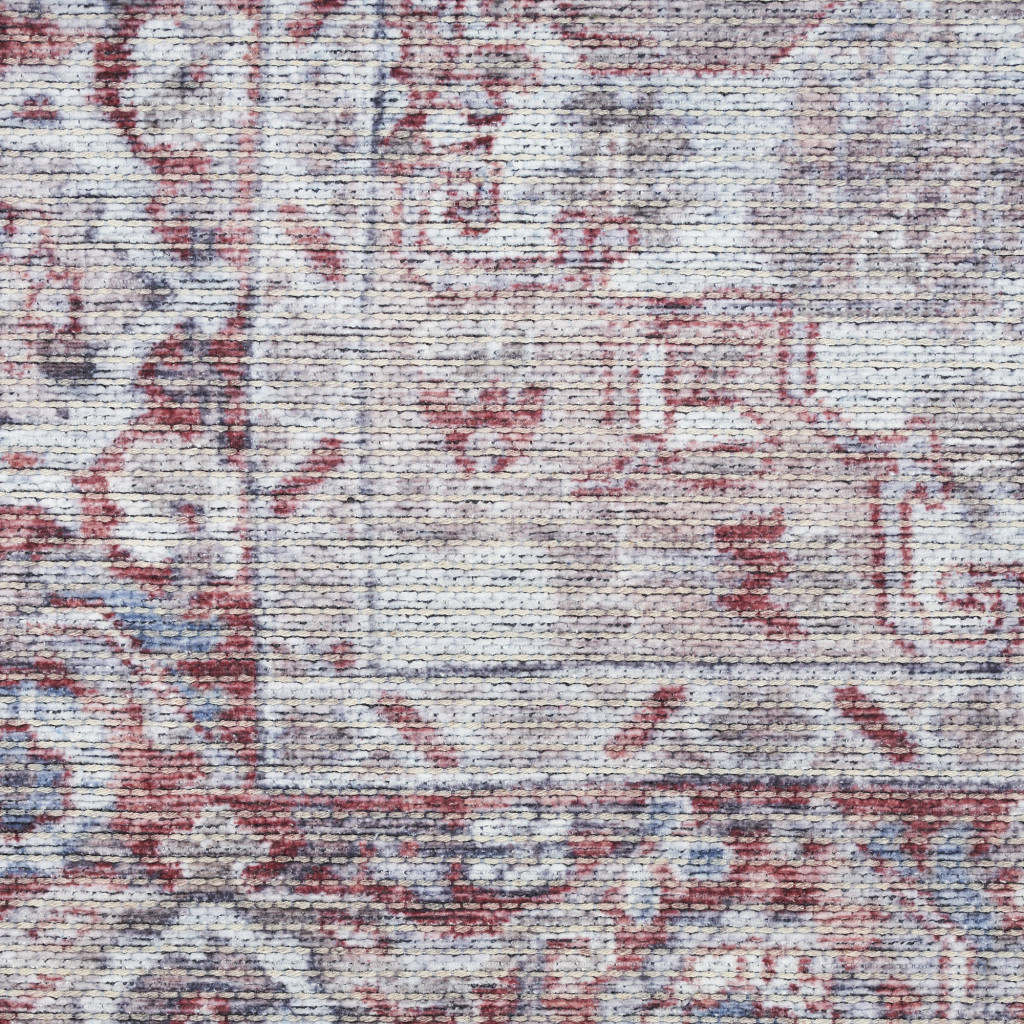 8" X 10" Blue And Pink Floral Power Loom Distressed Washable Area Rug