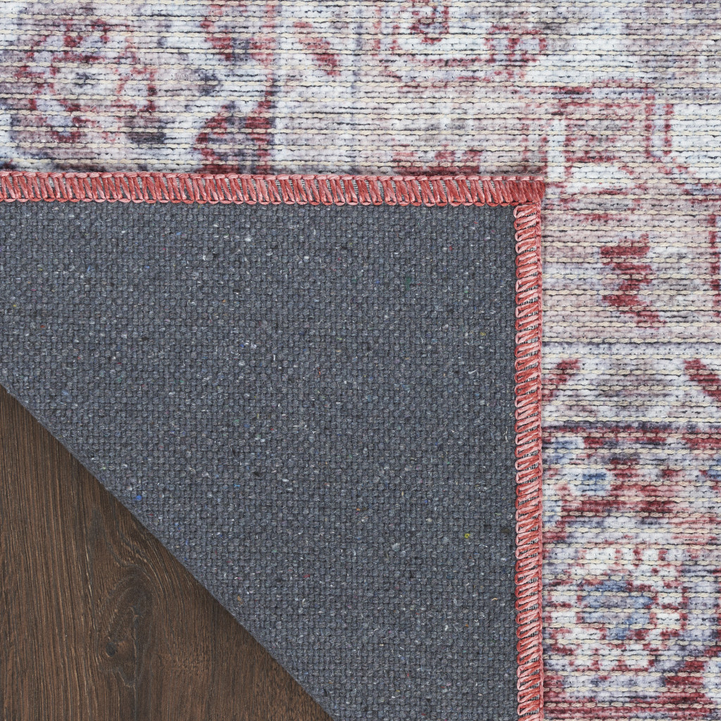 8" X 10" Blue And Pink Floral Power Loom Distressed Washable Area Rug