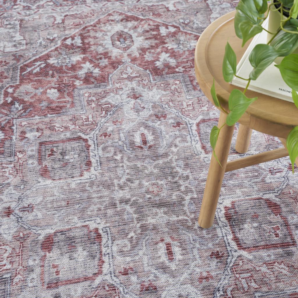 8" X 10" Blue And Pink Floral Power Loom Distressed Washable Area Rug