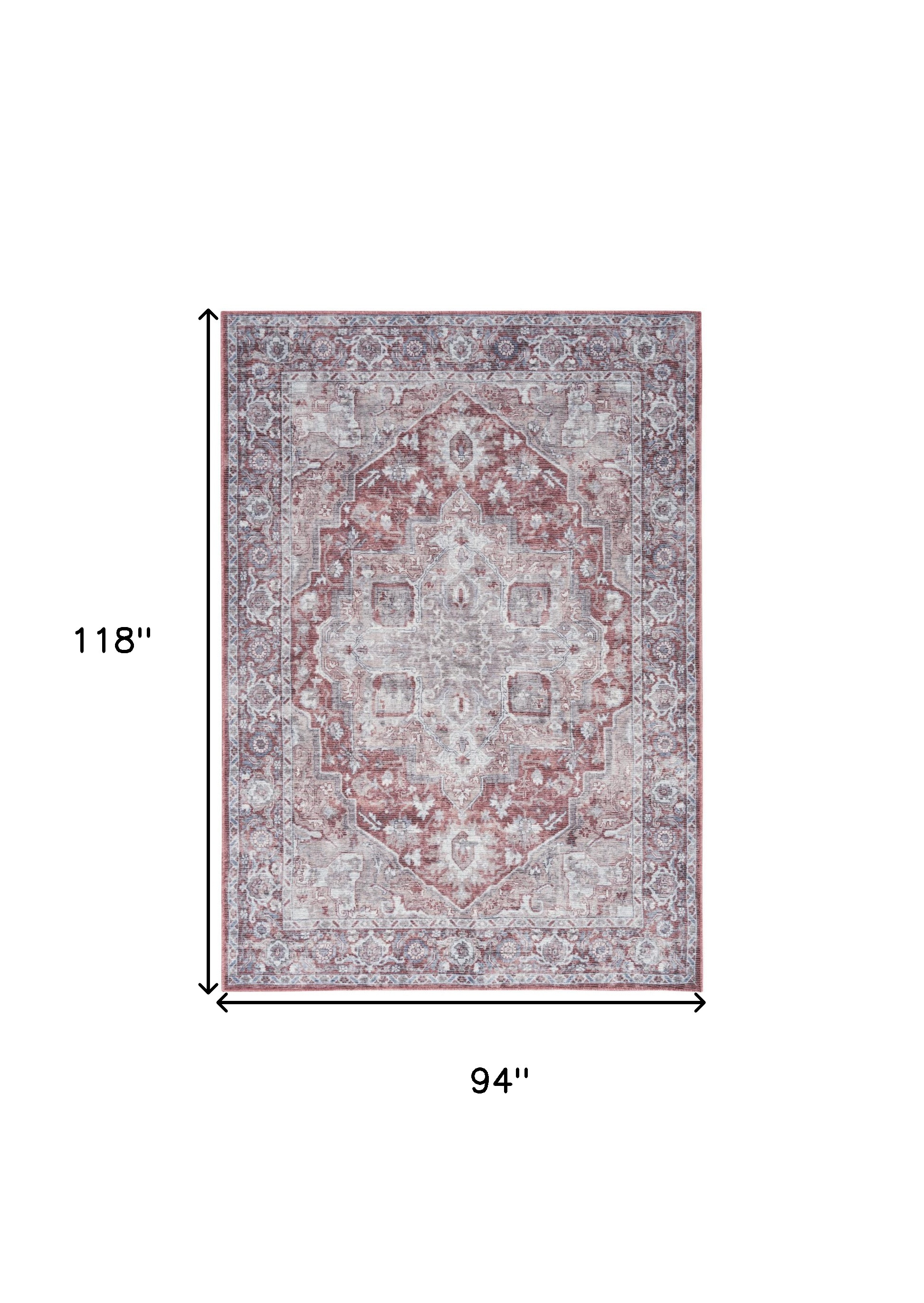 8" X 10" Blue And Pink Floral Power Loom Distressed Washable Area Rug