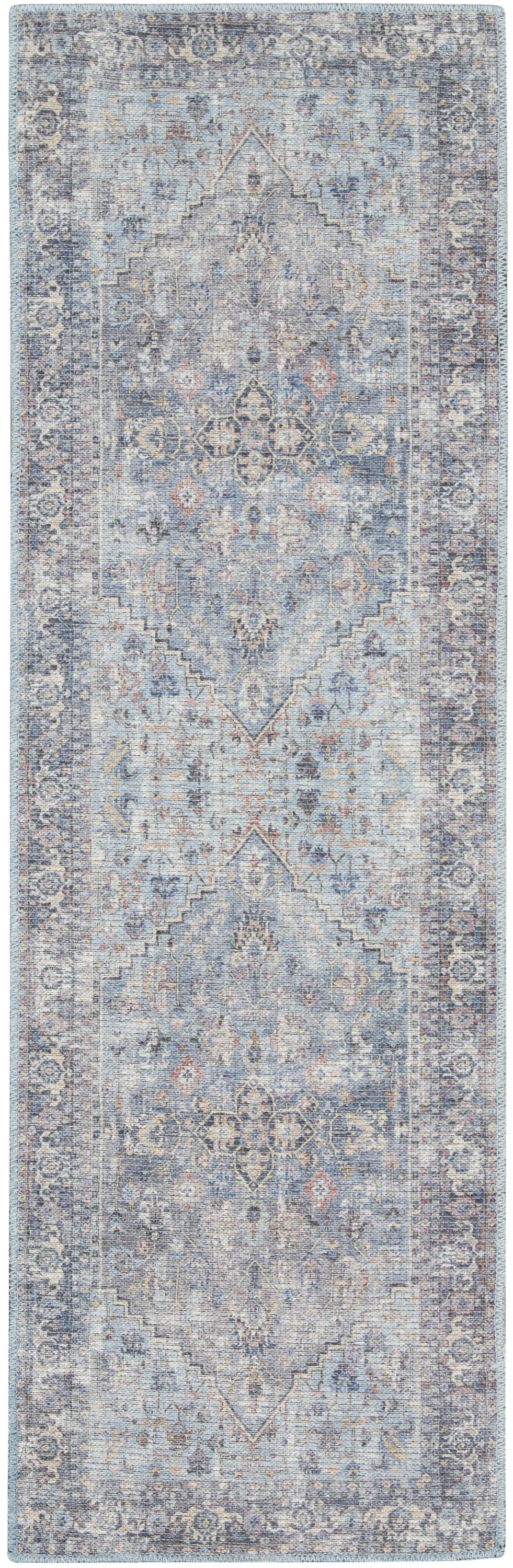 8 gray Floral Power Loom Distressed Washable Runner Rug