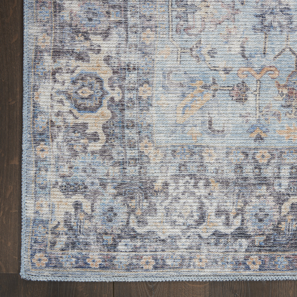 8 gray Floral Power Loom Distressed Washable Runner Rug
