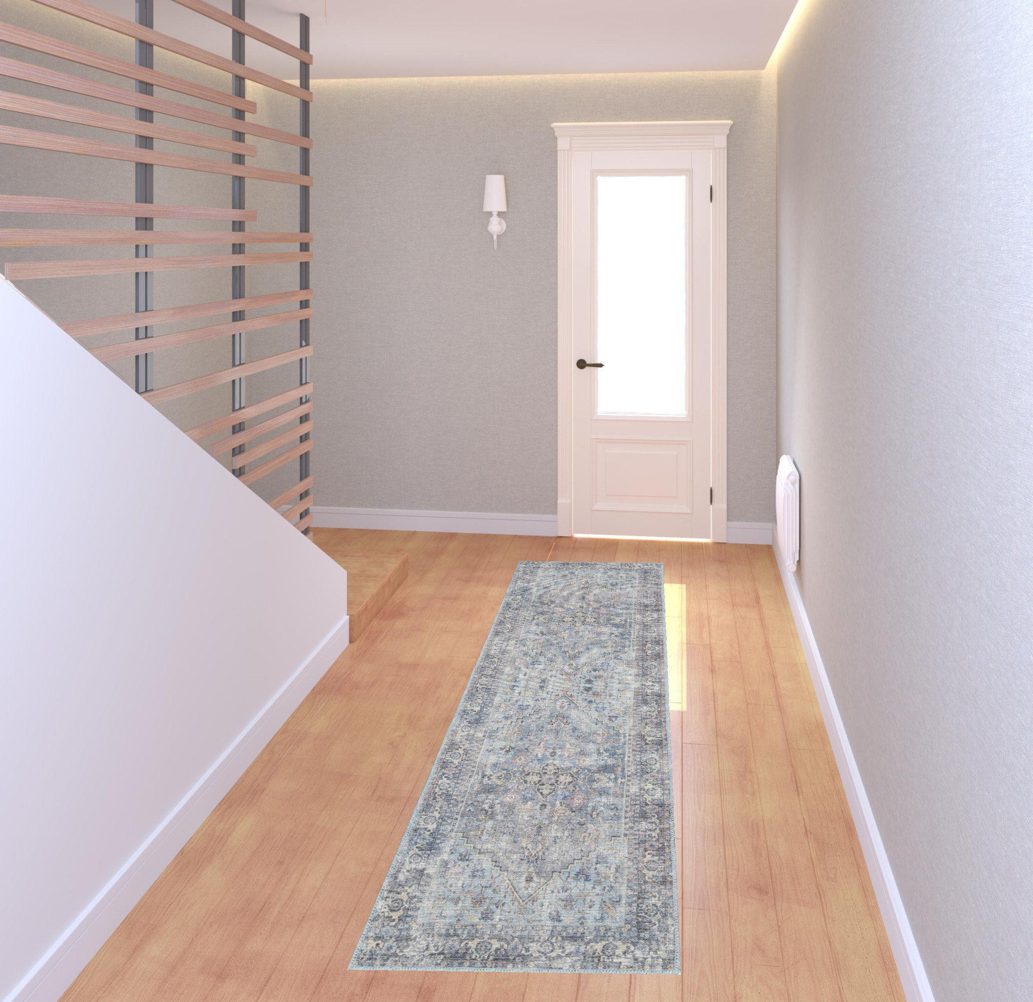 8 gray Floral Power Loom Distressed Washable Runner Rug