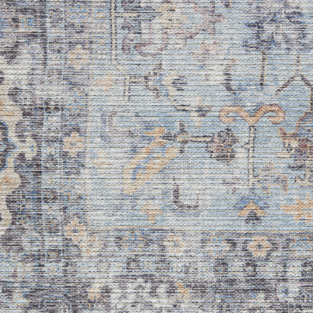 10" Gray Floral Power Loom Distressed Washable Runner Rug