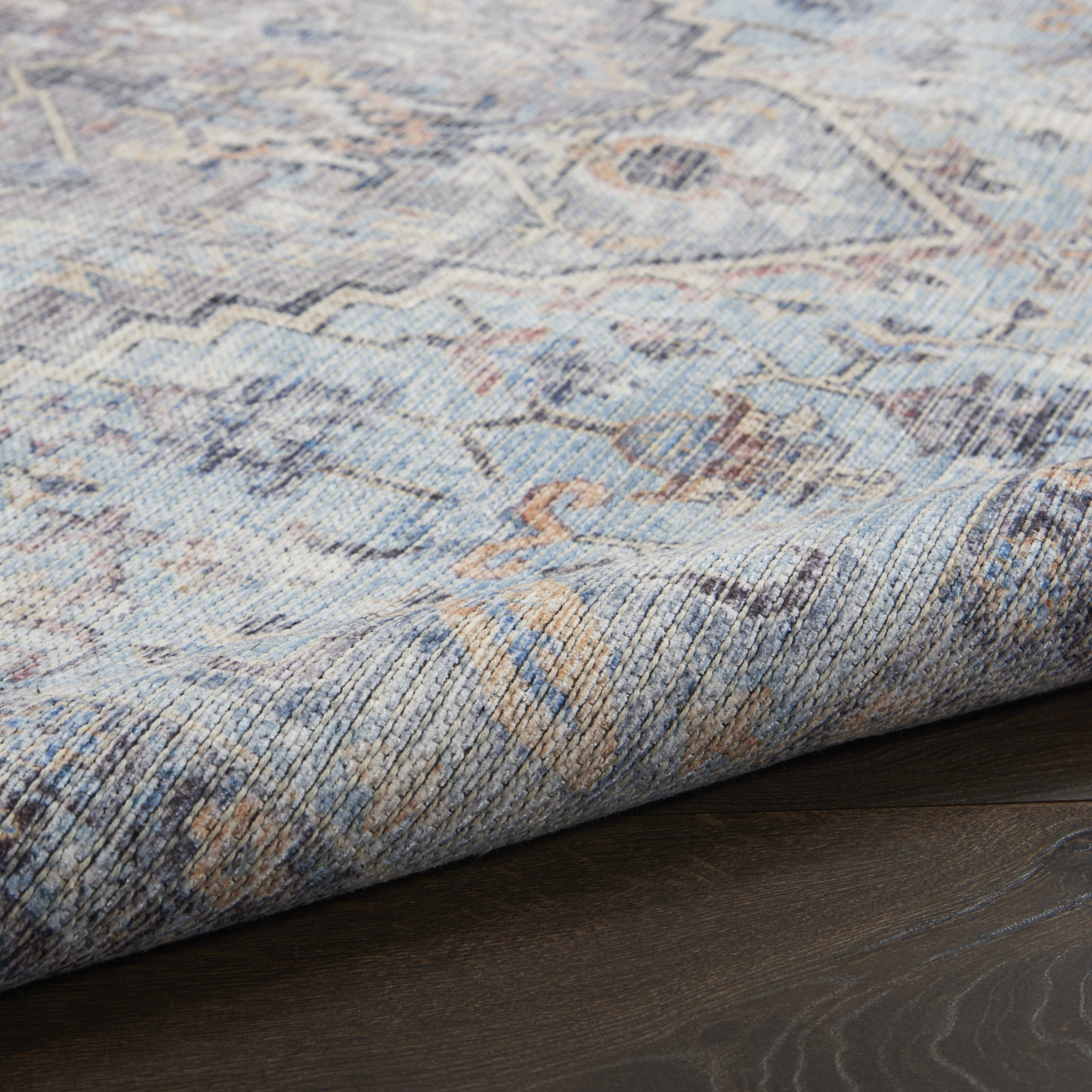 10" Gray Floral Power Loom Distressed Washable Runner Rug