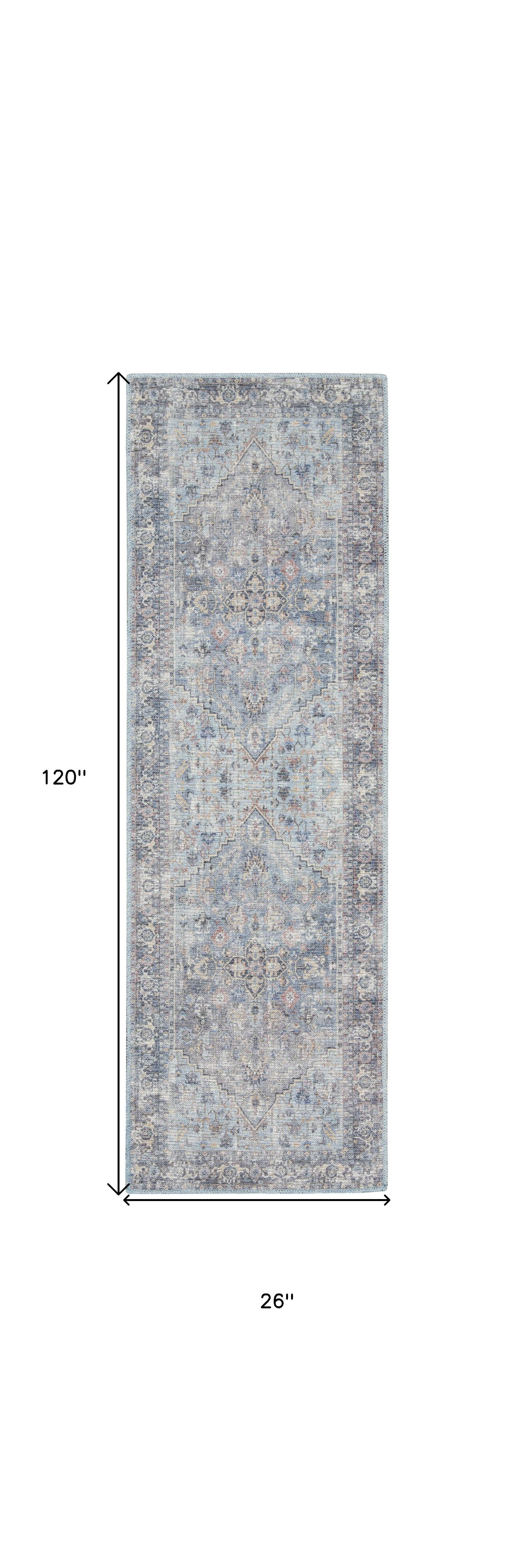10" Gray Floral Power Loom Distressed Washable Runner Rug