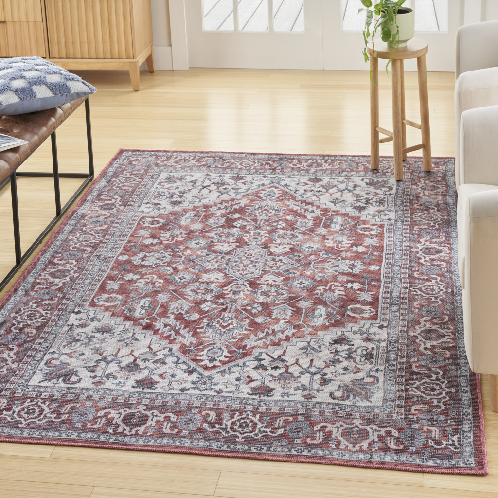 8" X 10" Gray Floral Power Loom Distressed Washable Area Rug