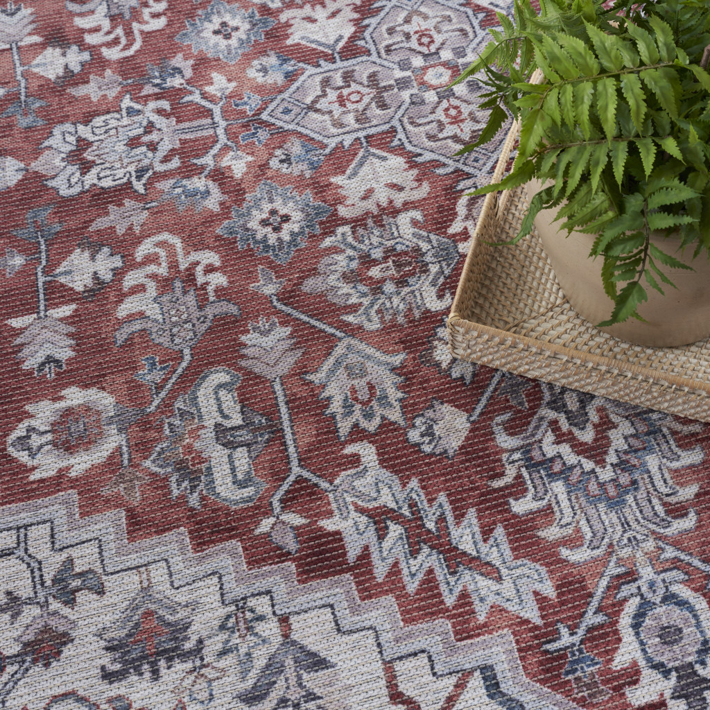 8" X 10" Gray Floral Power Loom Distressed Washable Area Rug