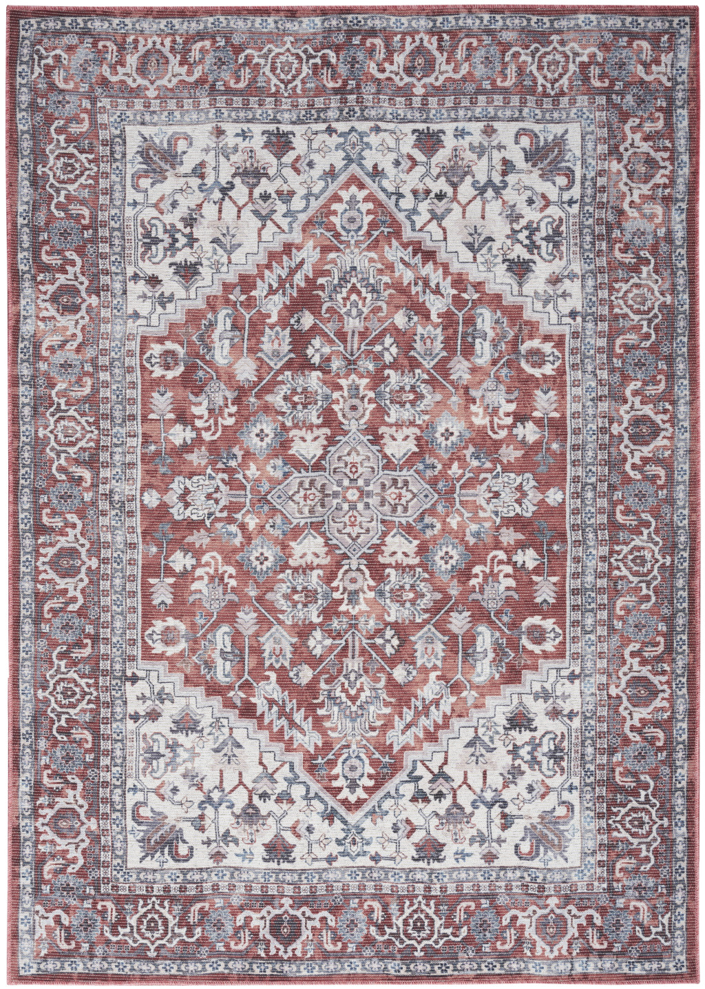 5" X 7" Gray Floral Power Loom Distressed Washable Area Rug