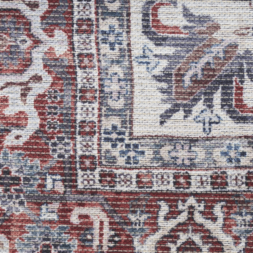 5" X 7" Gray Floral Power Loom Distressed Washable Area Rug