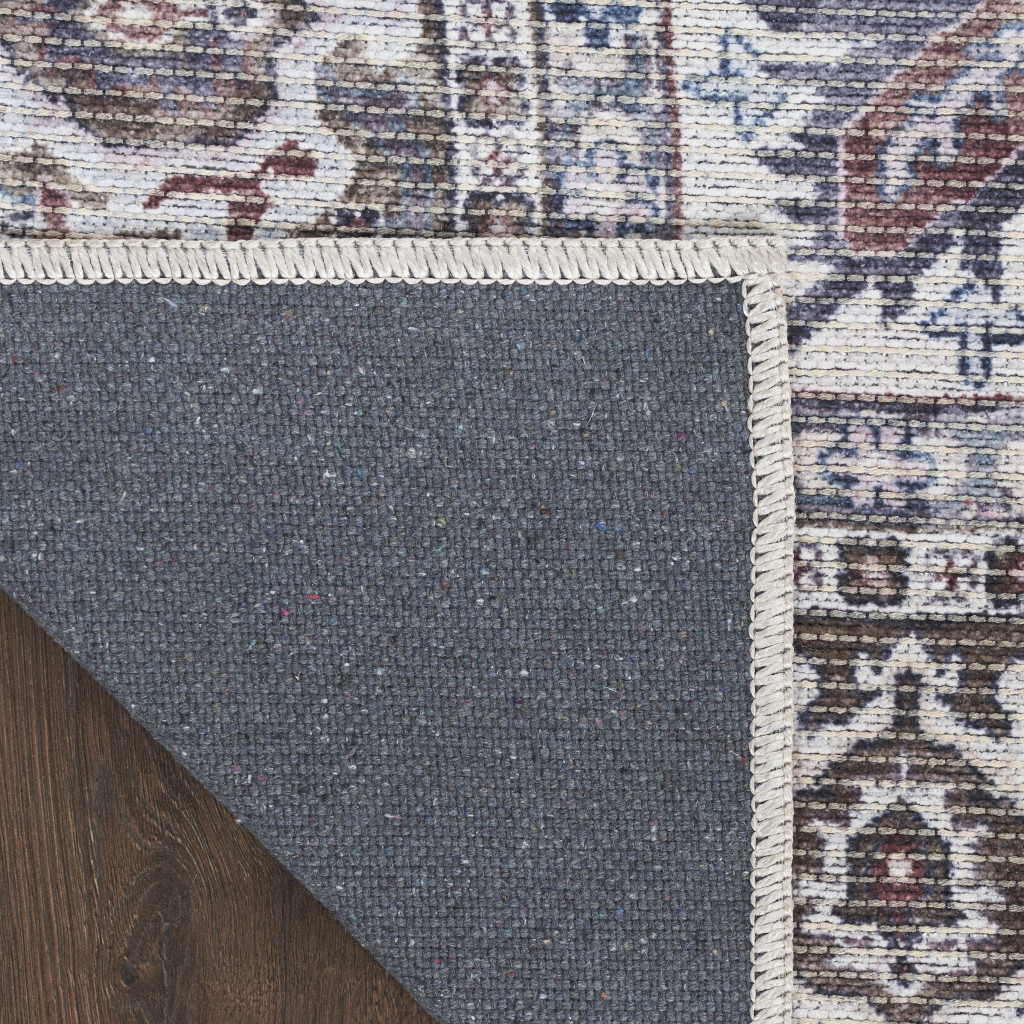 8" X 10" Gray Ivory and Blue Floral Distressed Washable Area Rug