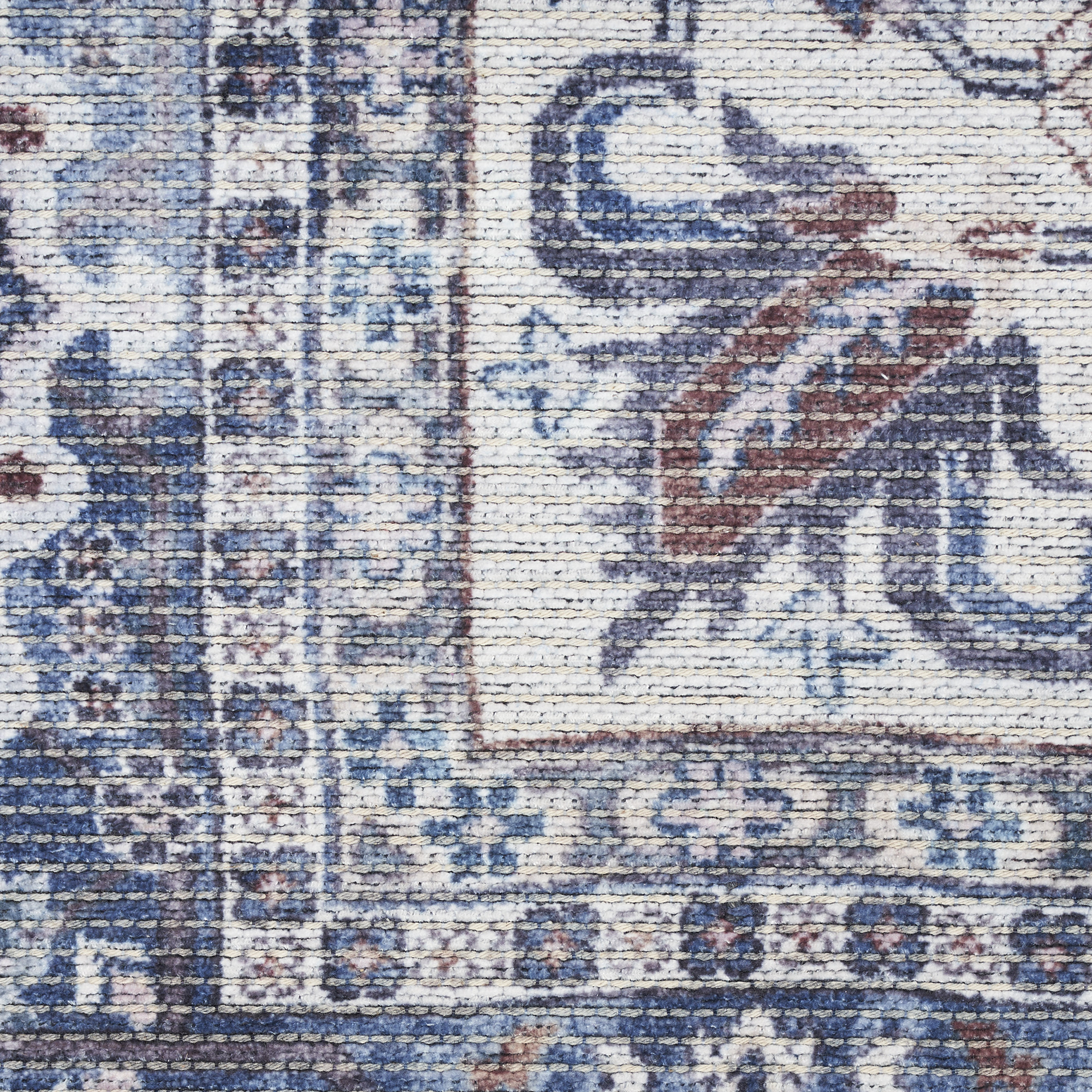 5" X 7" Gray Ivory and Blue Floral Power Loom Distressed Washable Area Rug
