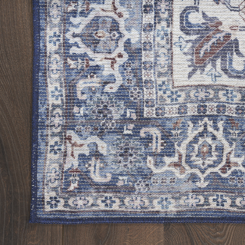8" X 10" Gray Ivory and Blue Floral Distressed Washable Area Rug