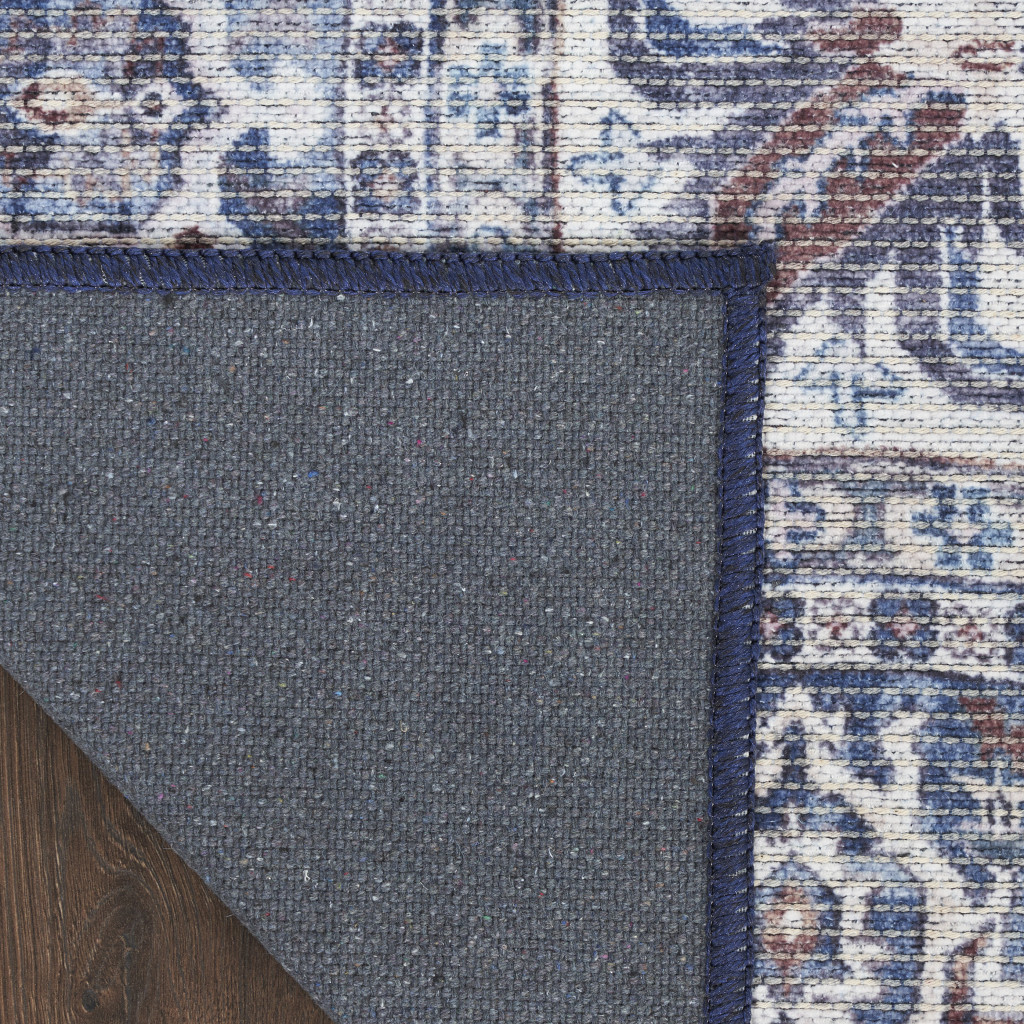 8" X 10" Gray Ivory and Blue Floral Distressed Washable Area Rug