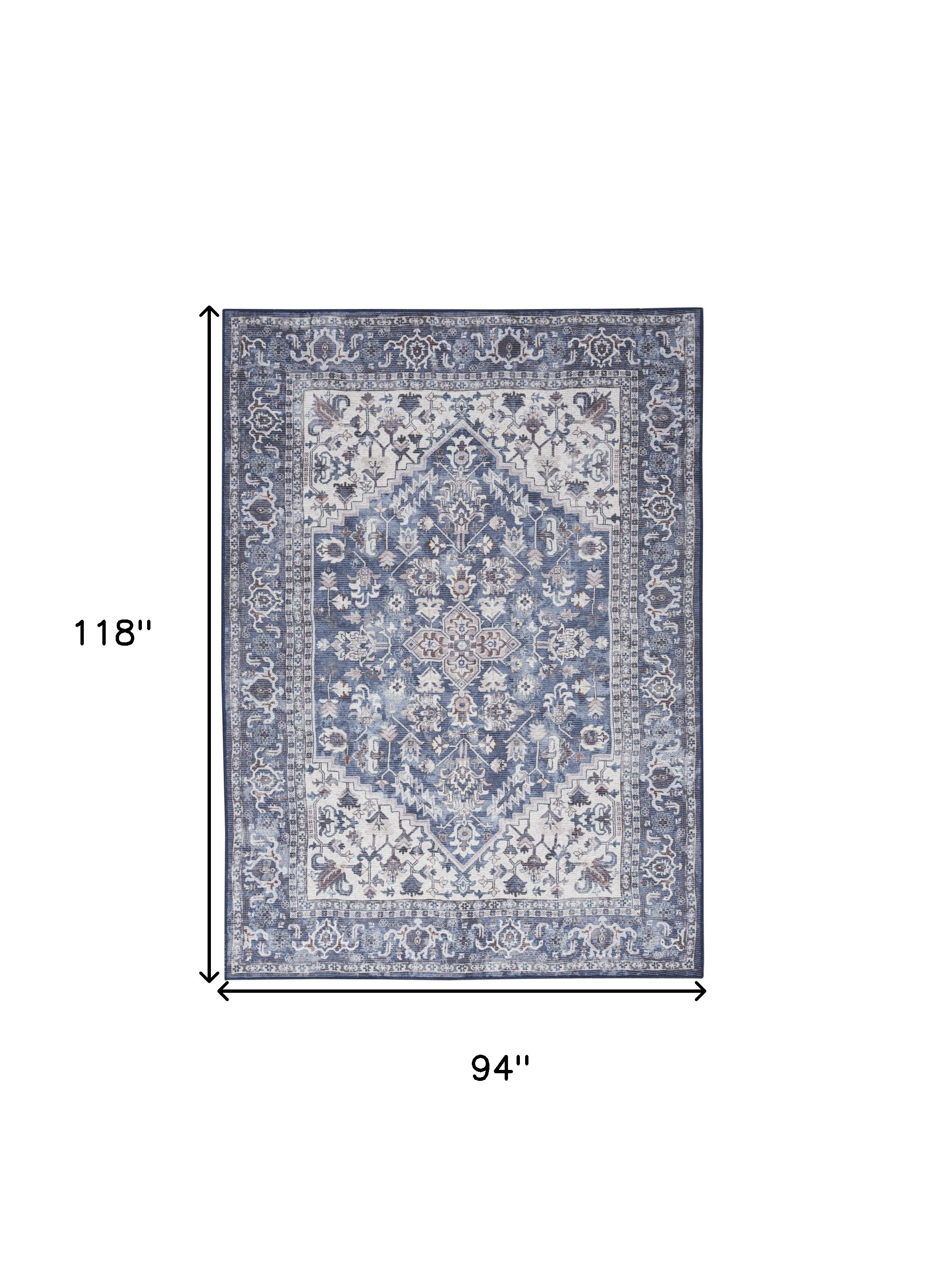 8" X 10" Gray Ivory and Blue Floral Distressed Washable Area Rug