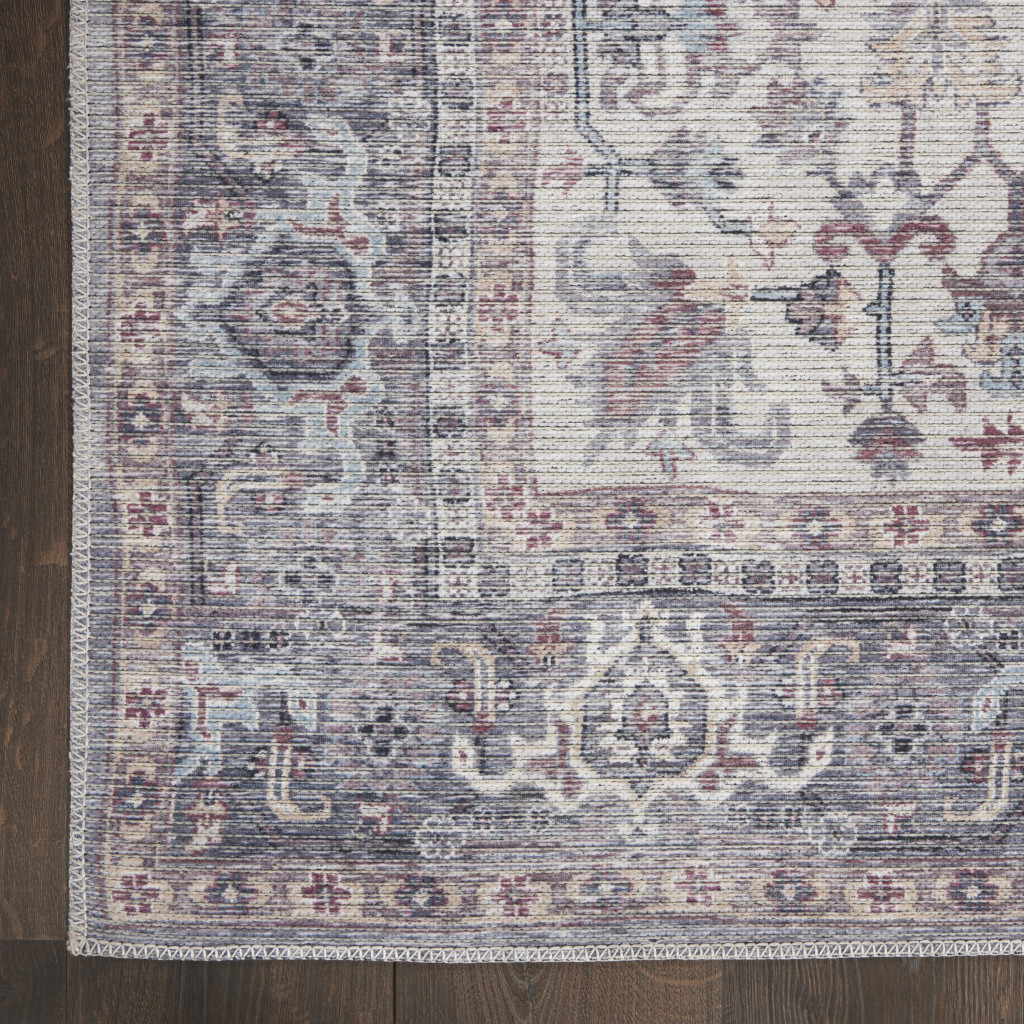 10" Gray Floral Power Loom Distressed Washable Runner Rug