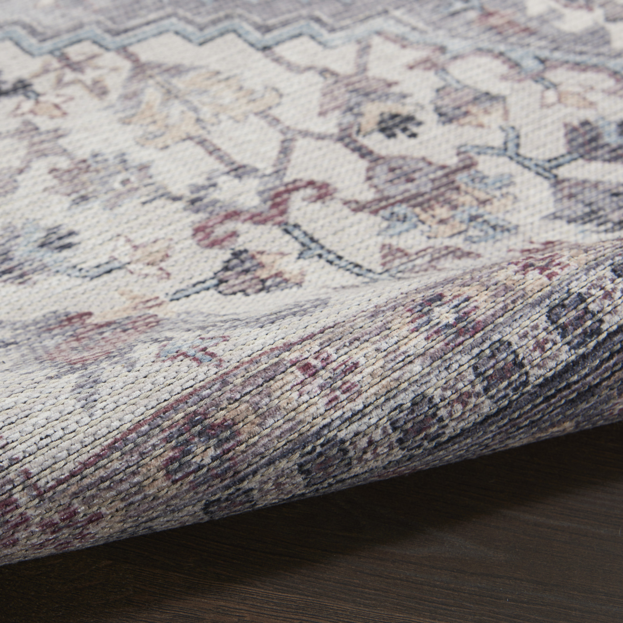 10" Gray Floral Power Loom Distressed Washable Runner Rug