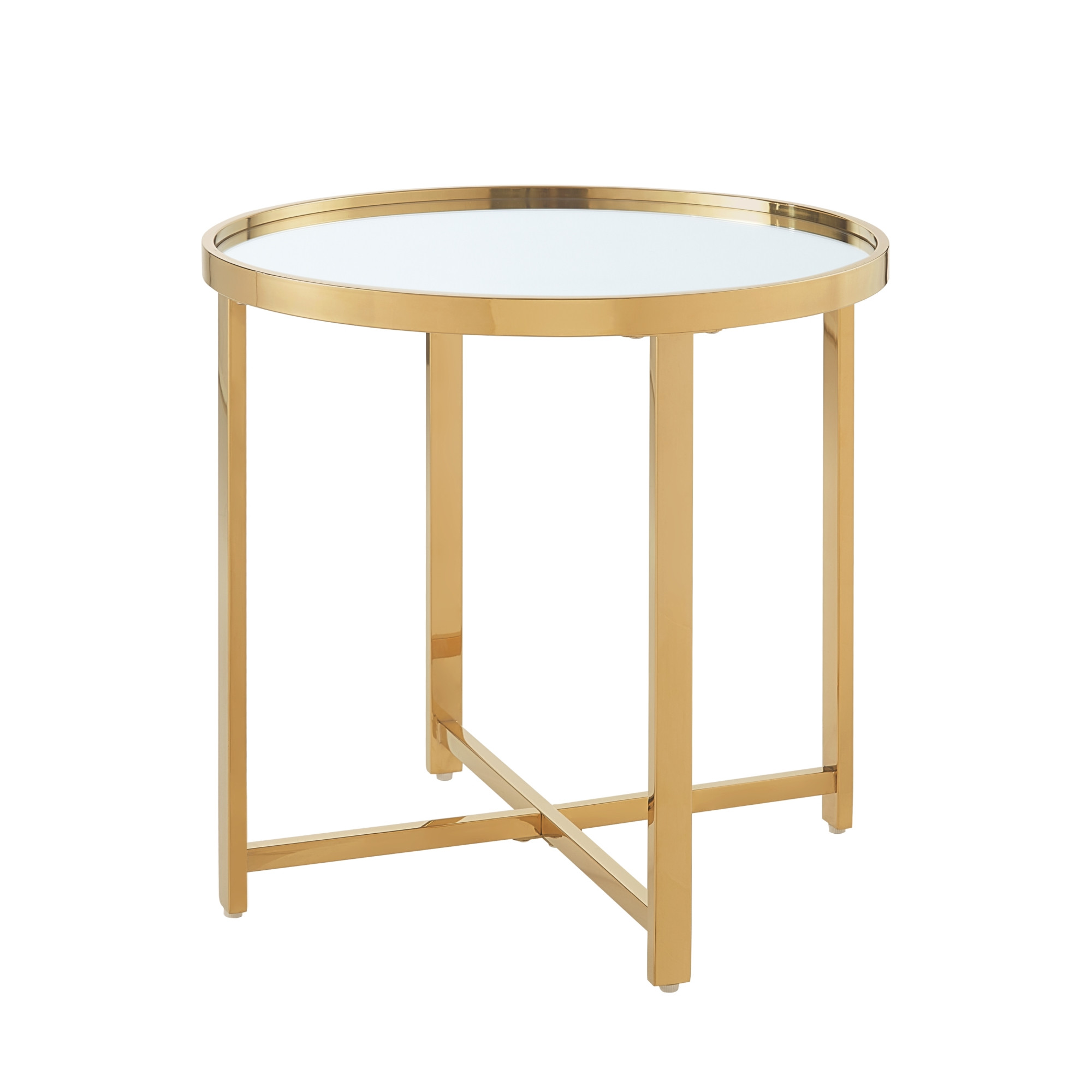 22" Gold Glass Round Mirrored End Table-528628-1