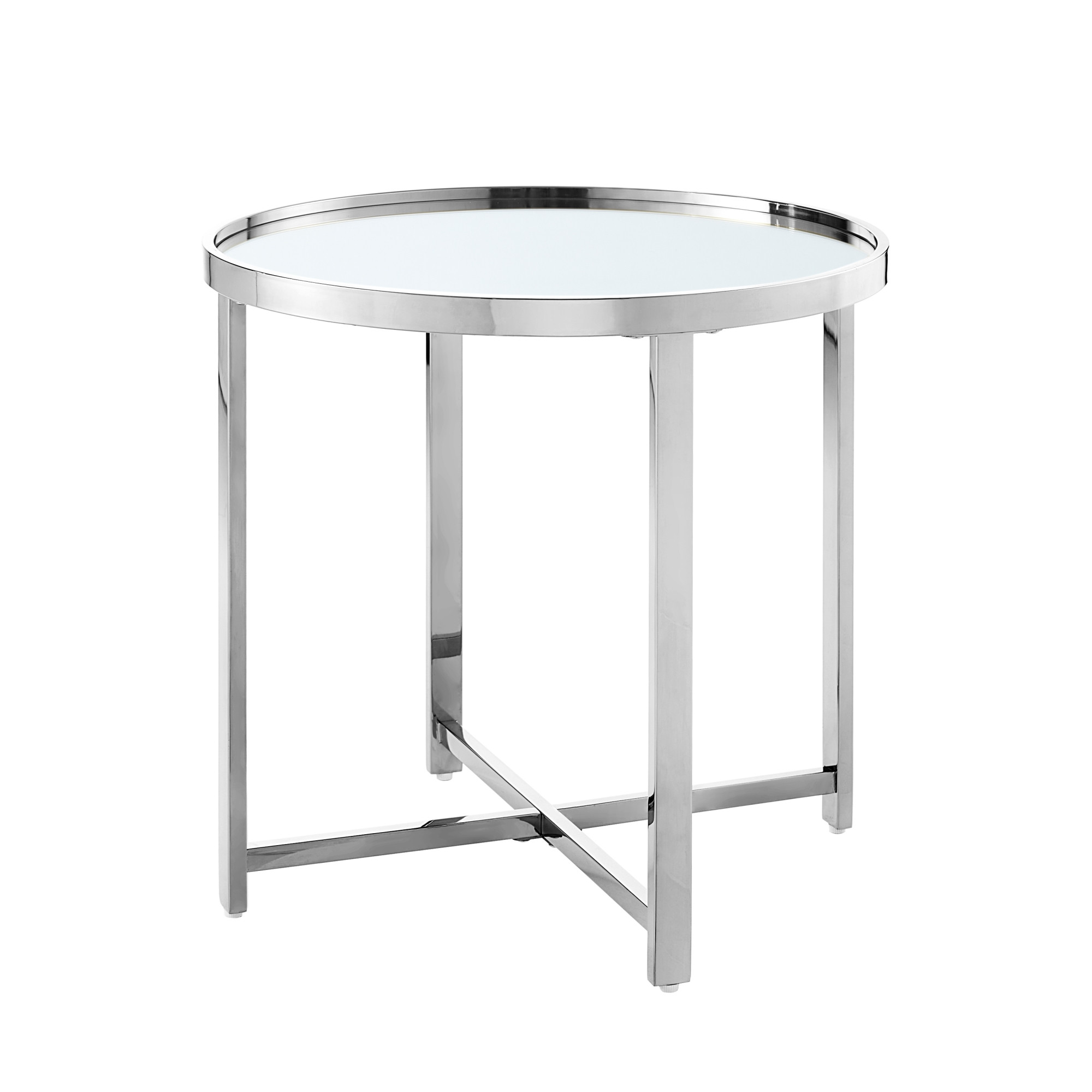 22" Silver Glass Round Mirrored End Table-528629-1