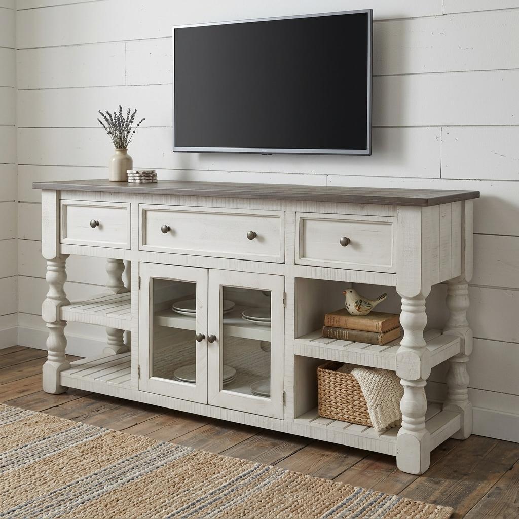 HomeRoots Solid Wood Open Shelving TV Stand