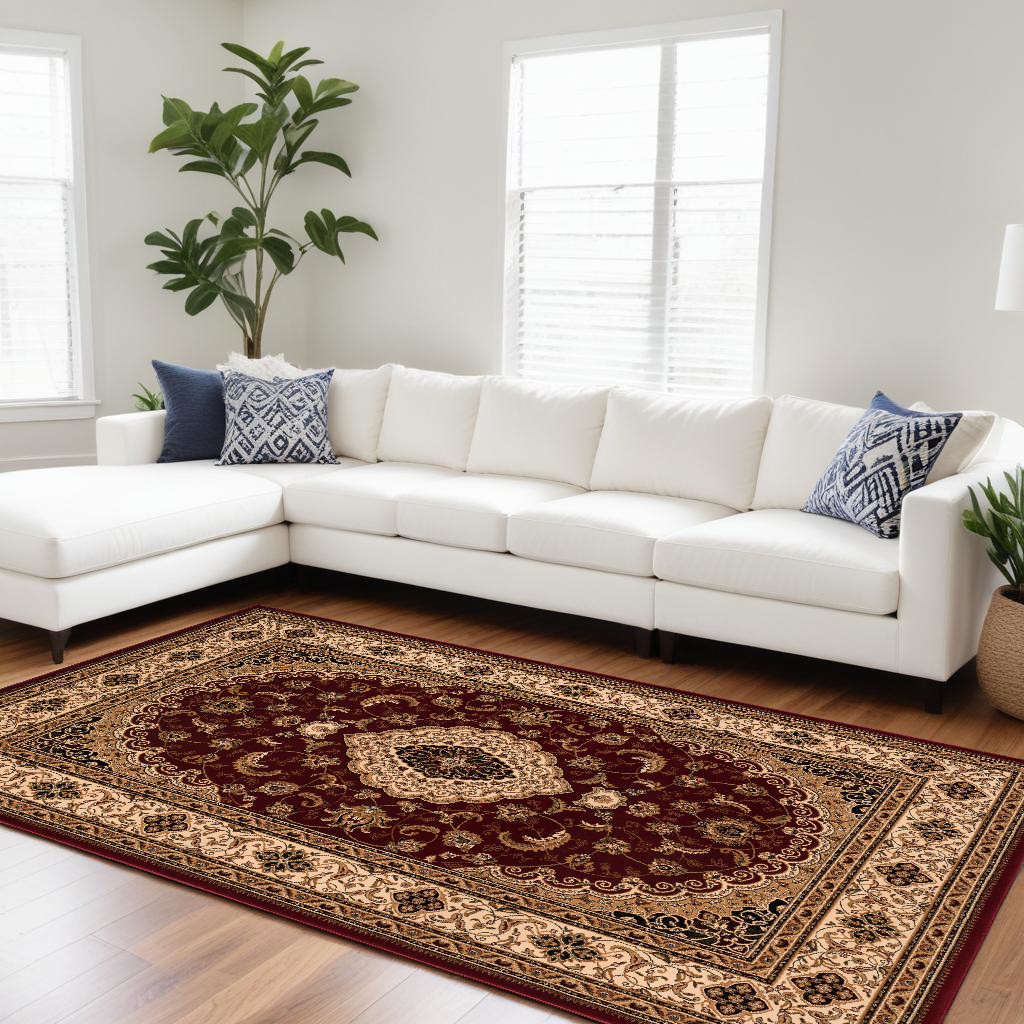 10' X 13' Red and Beige Oriental Distressed Area Rug-528823-1