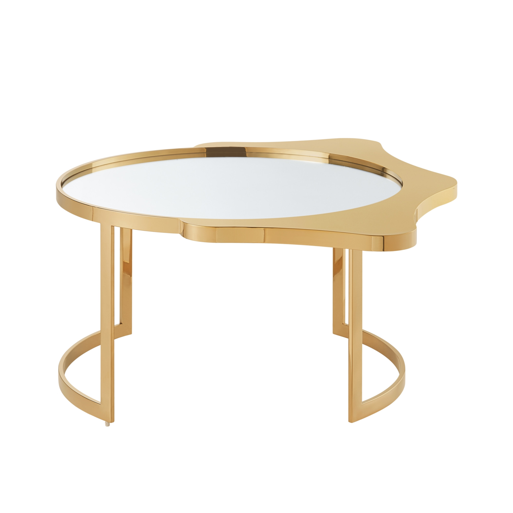 32" Gold Glass And Stainless Steel Round Mirrored Coffee Table-528847-1