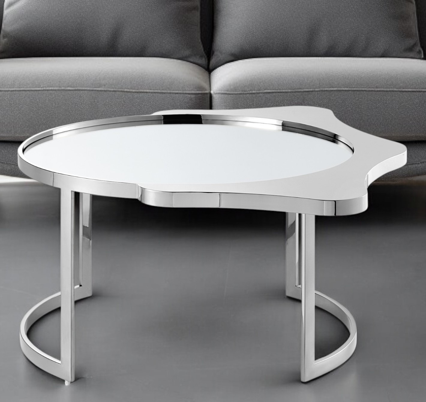 32" Silver Glass And Stainless Steel Round Mirrored Coffee Table-528848-1