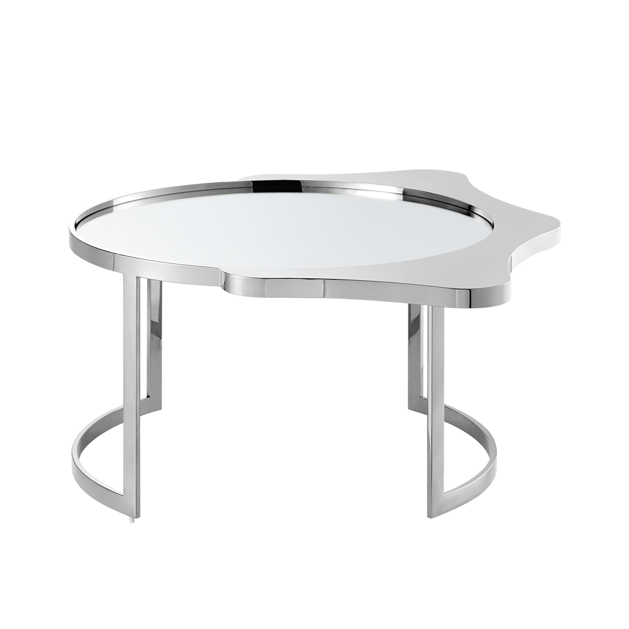 32" Silver Glass And Stainless Steel Round Mirrored Coffee Table-528848-1