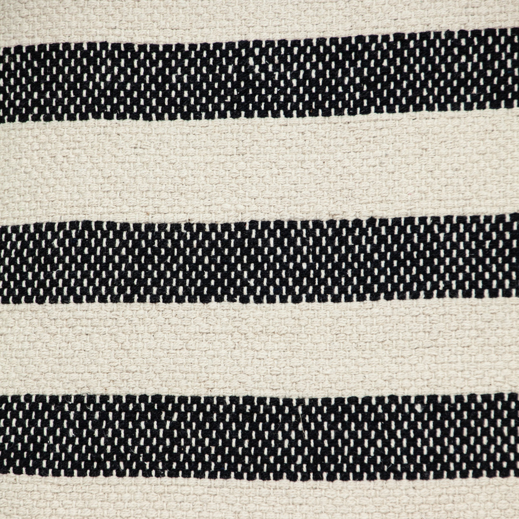 24" Beige and Black Striped Cotton Throw Pillow With Tassels