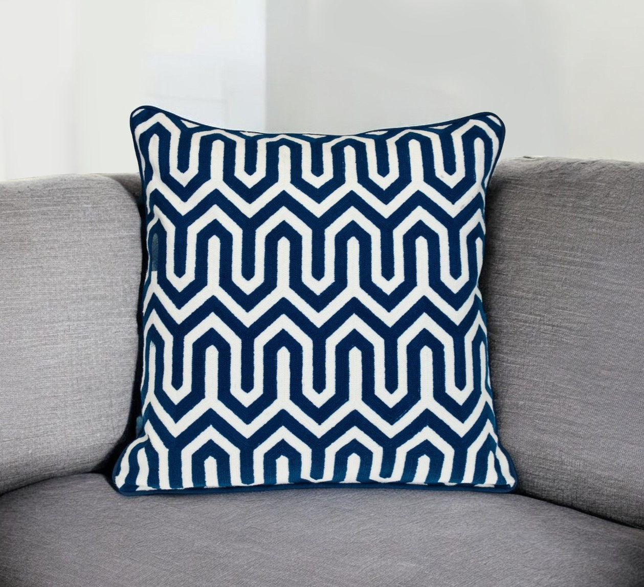 20" Blue Geometric Cotton Throw Pillow