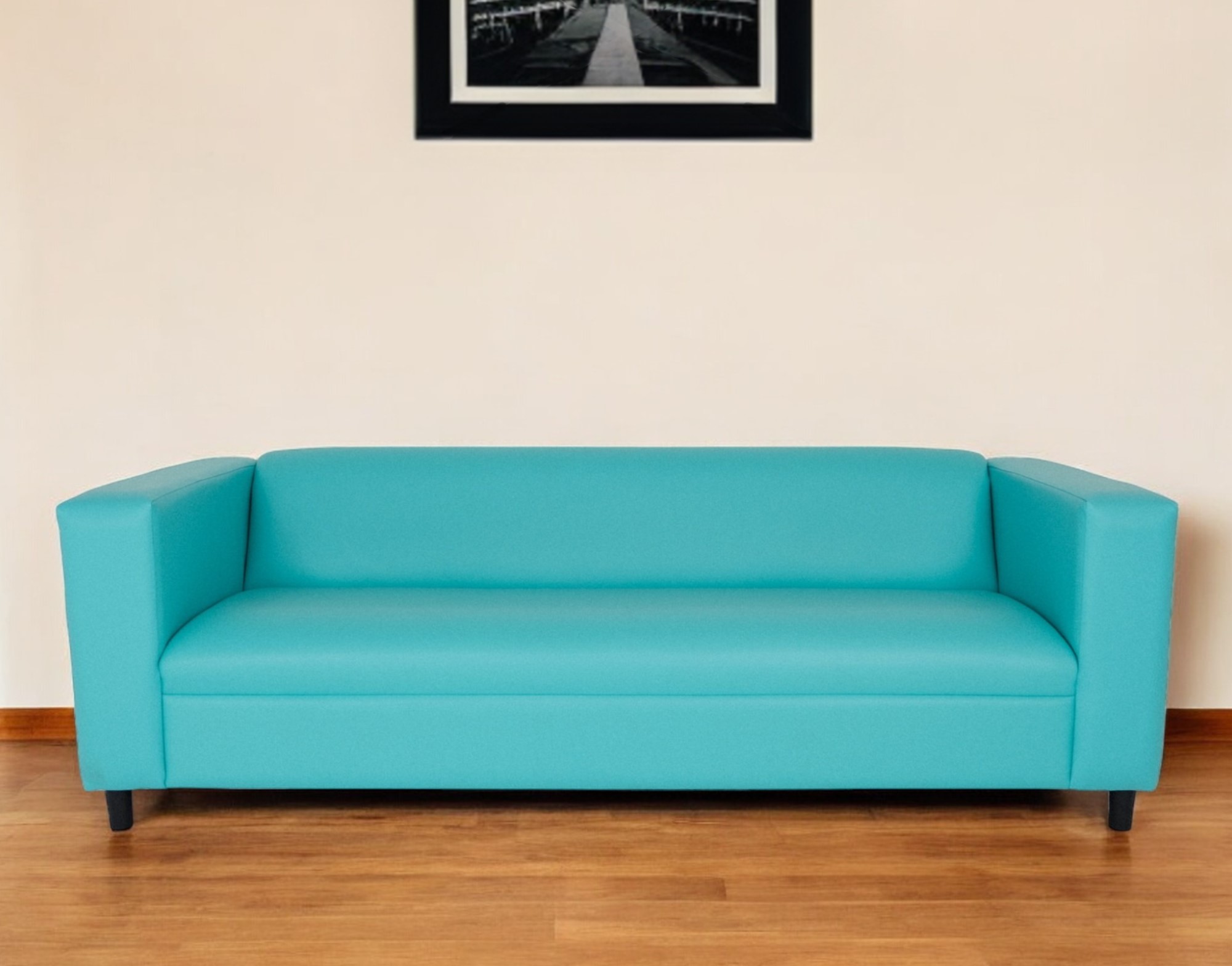84" Teal Blue Faux Leather Sofa With Black Legs-530488-1