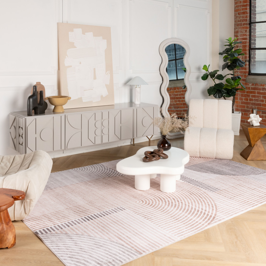 4" X 6" Beige and Brown Abstract Distressed Area Rug