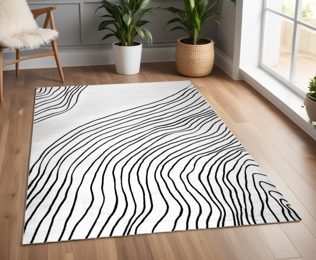 4" X 6" Black and White Abstract Area Rug