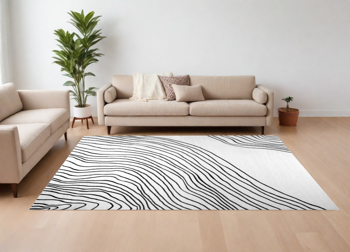 8" X 11" Black and White Abstract Area Rug