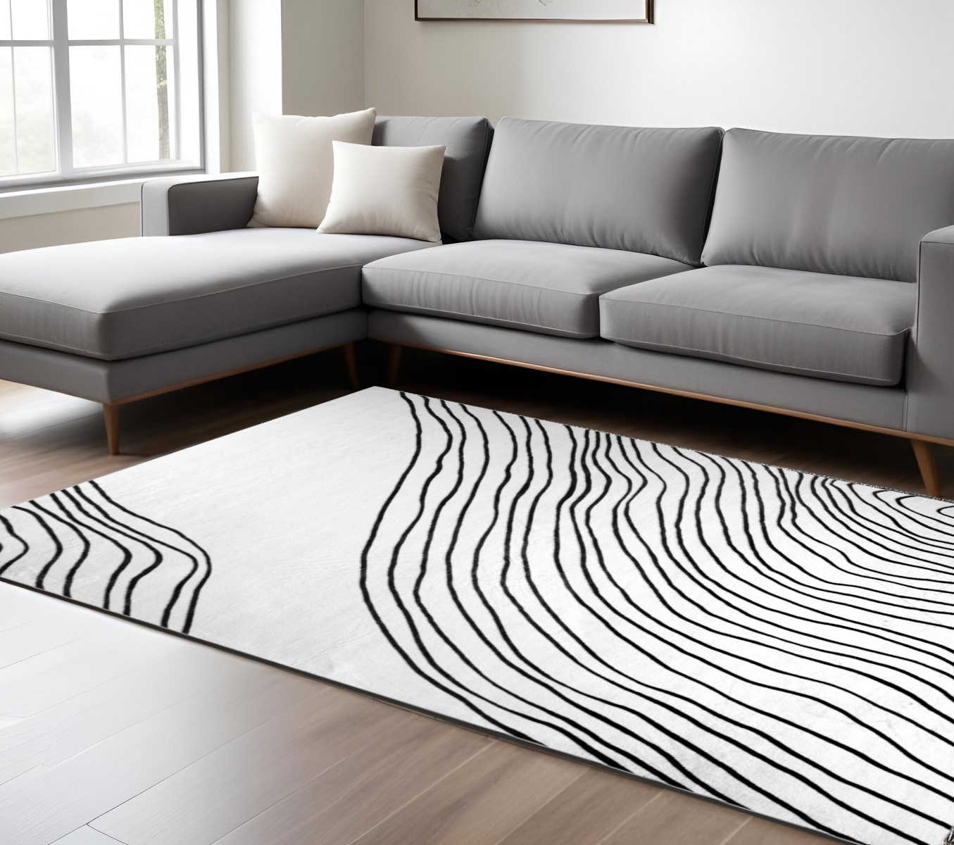 8" X 11" Black and White Abstract Area Rug