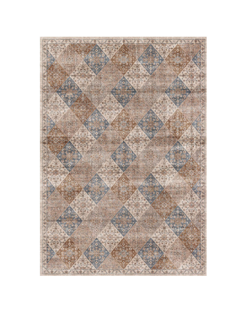 5" X 8" Brown and Blue Floral Distressed Area Rug