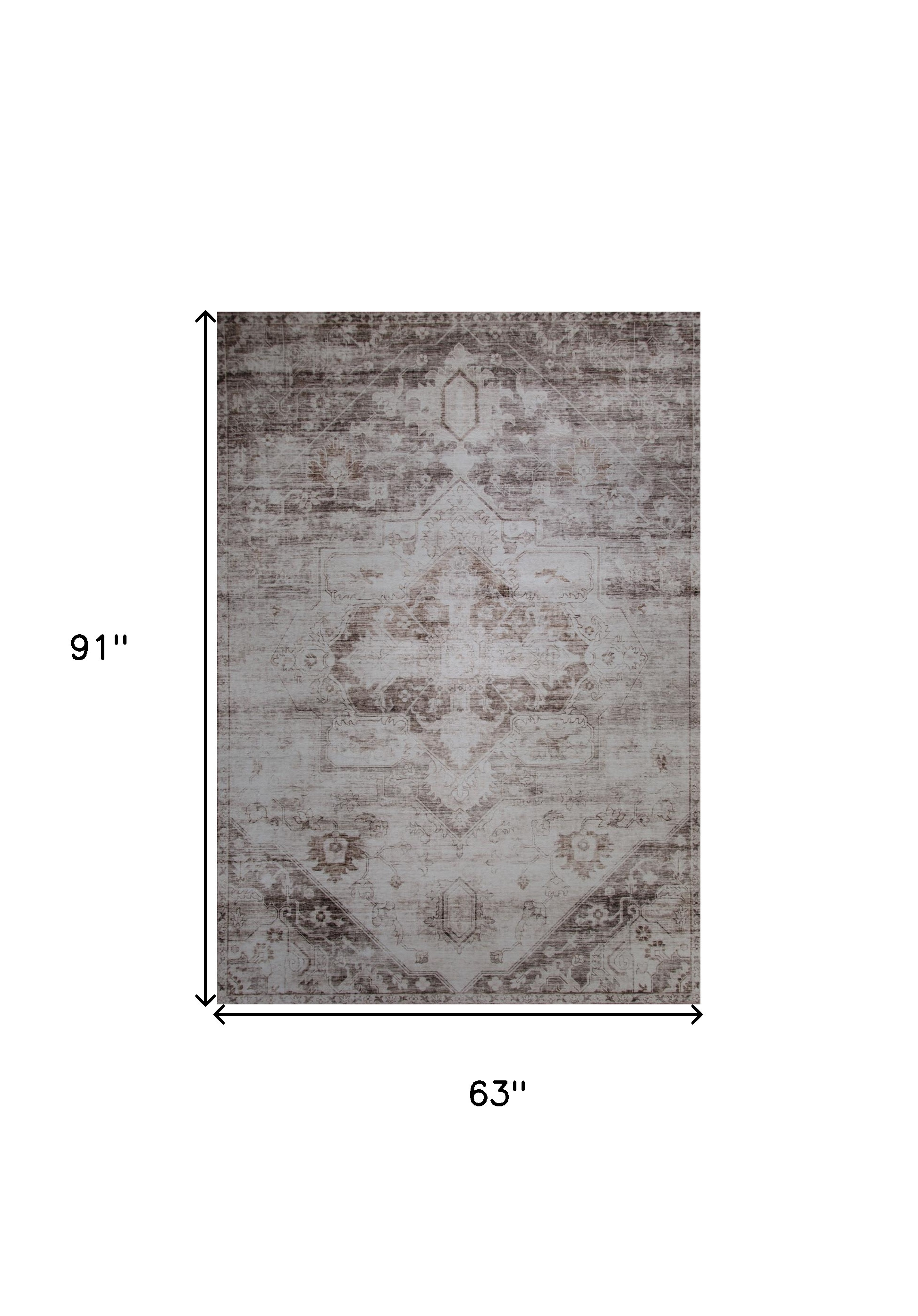 5" X 8" Brown and Ivory Oriental Area Rug