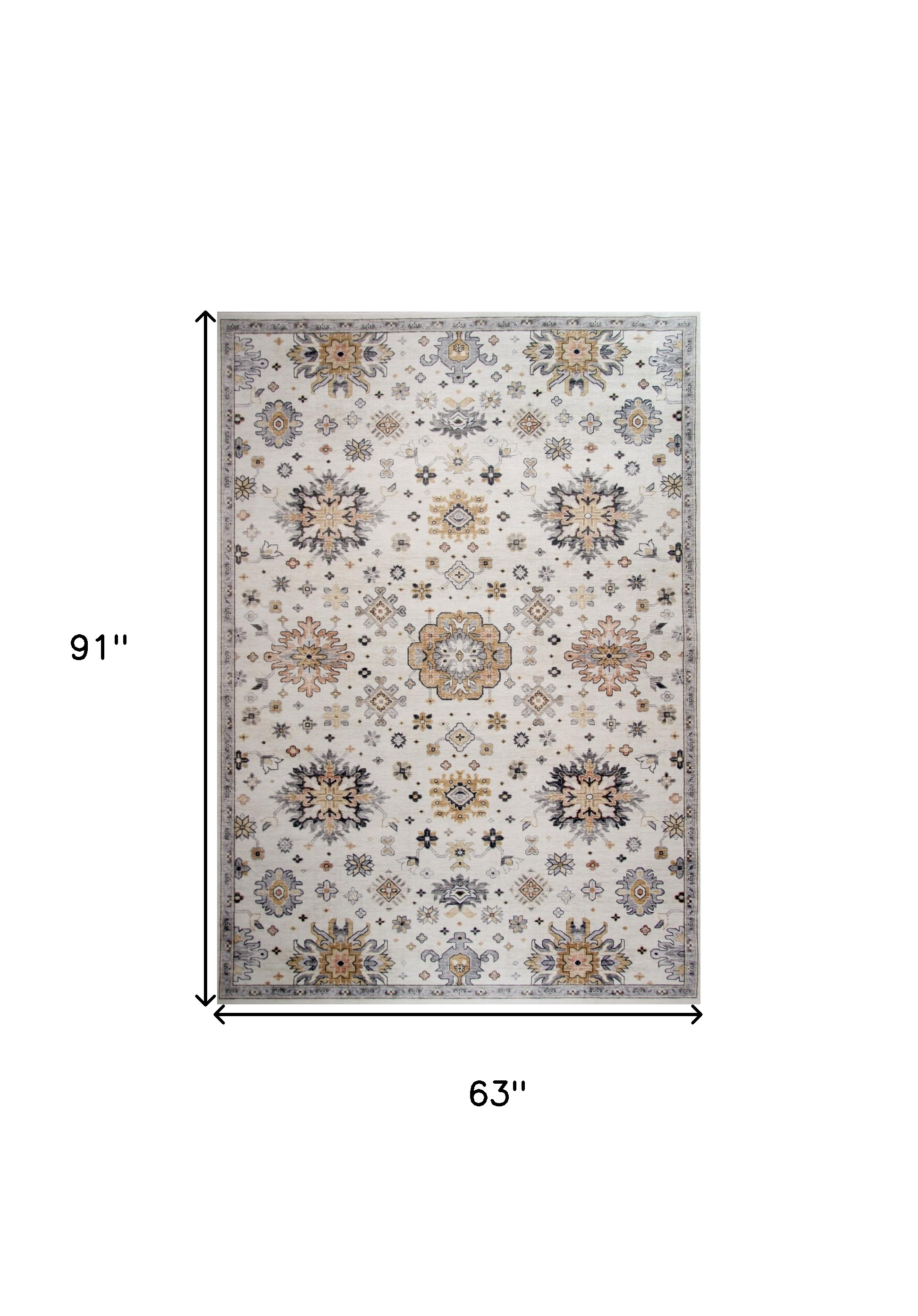 5" X 8" Gray and Gold Floral Area Rug