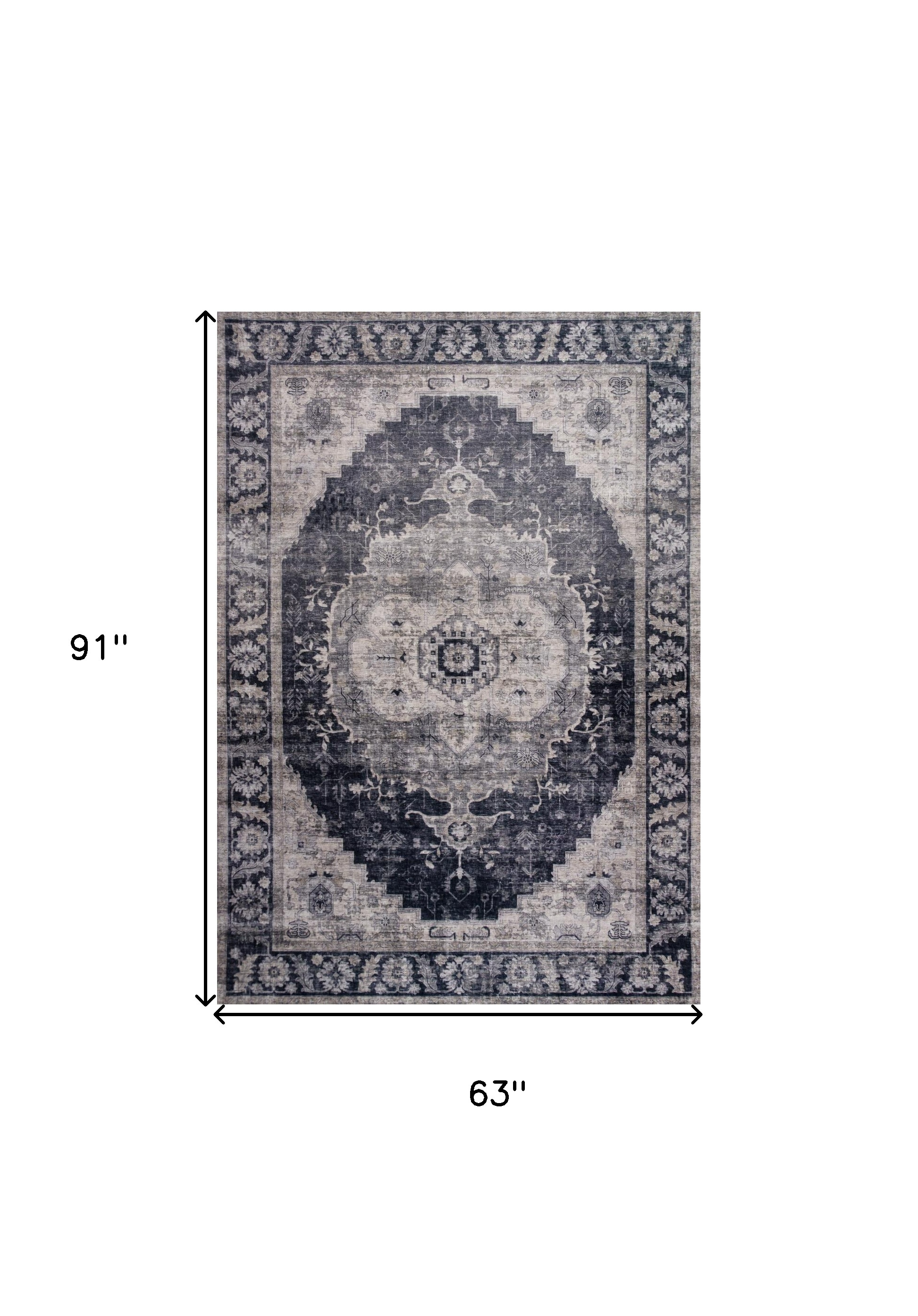 5" X 8" Black and Gray Oriental Area Rug