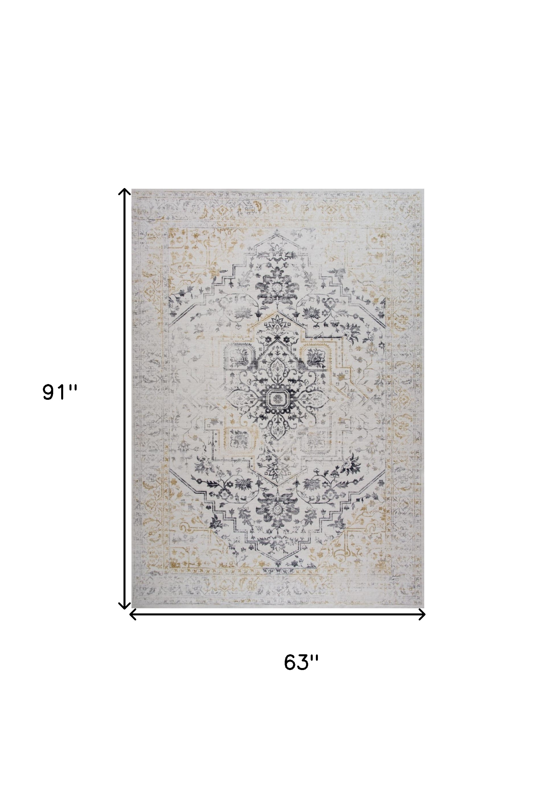 5" X 8" Gray and Gold Oriental Area Rug
