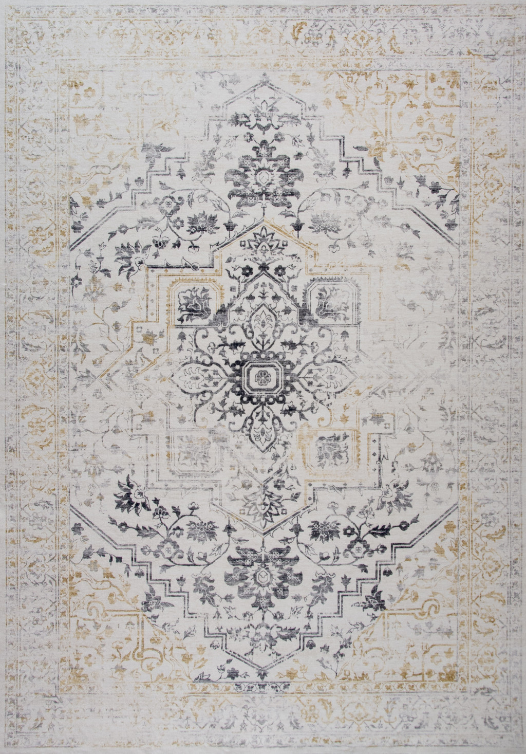 5" X 8" Gray and Gold Oriental Area Rug