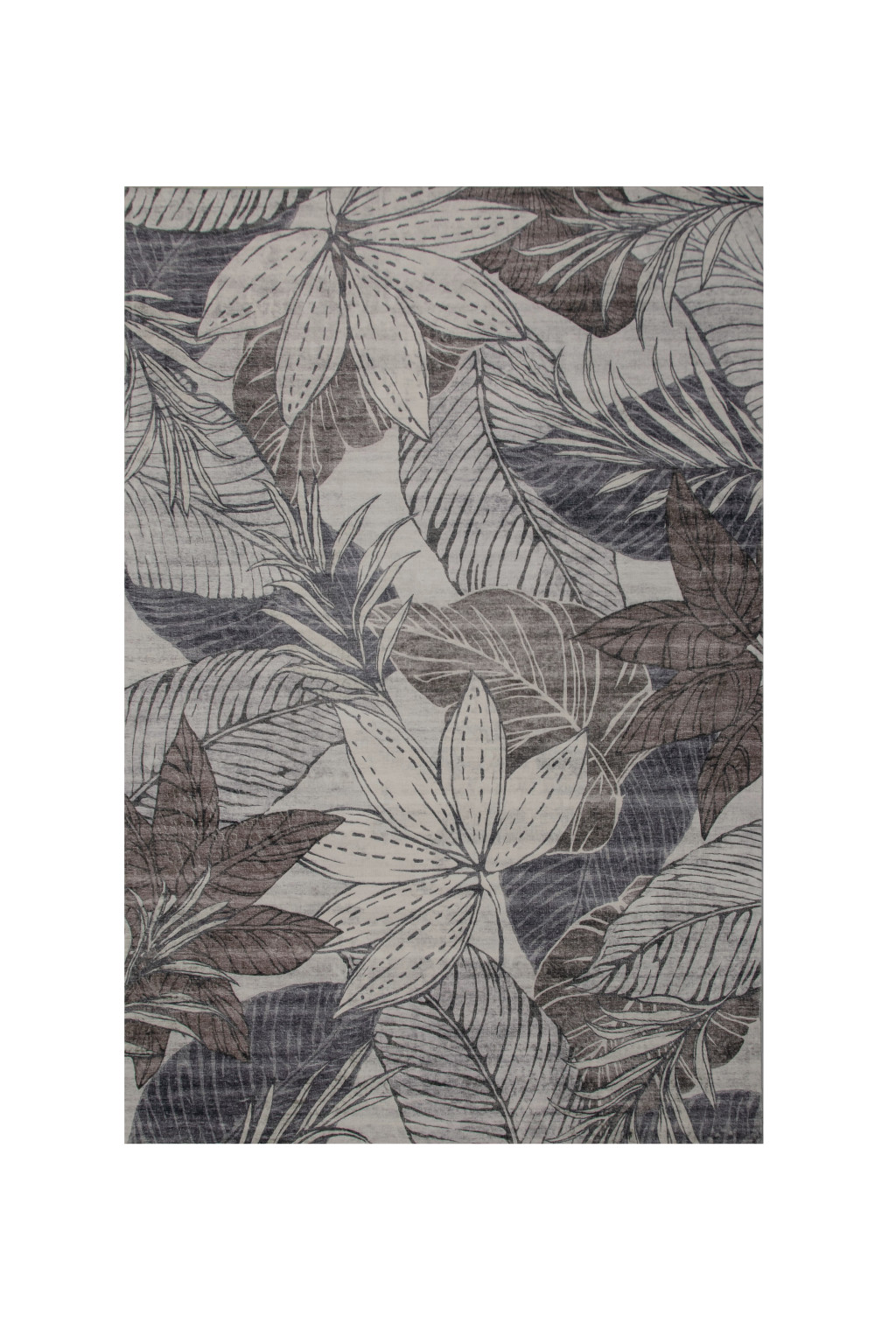 7" X 10" Gray and Brown Floral Distressed Area Rug