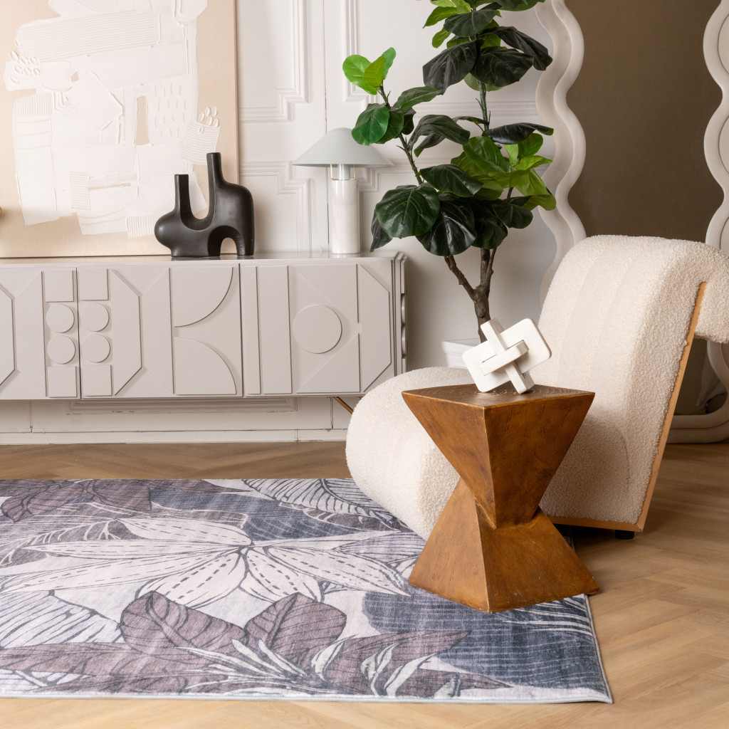 7" X 10" Gray and Brown Floral Distressed Area Rug