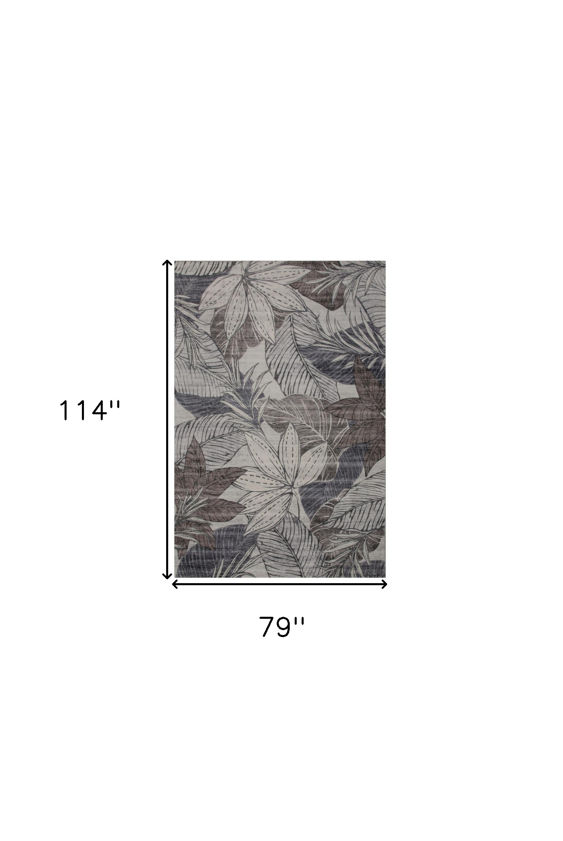 7" X 10" Gray and Brown Floral Distressed Area Rug