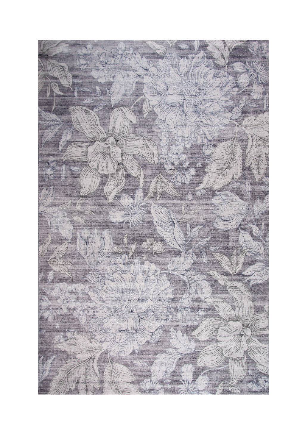 5" X 8" Gray and Beige Floral Area Rug