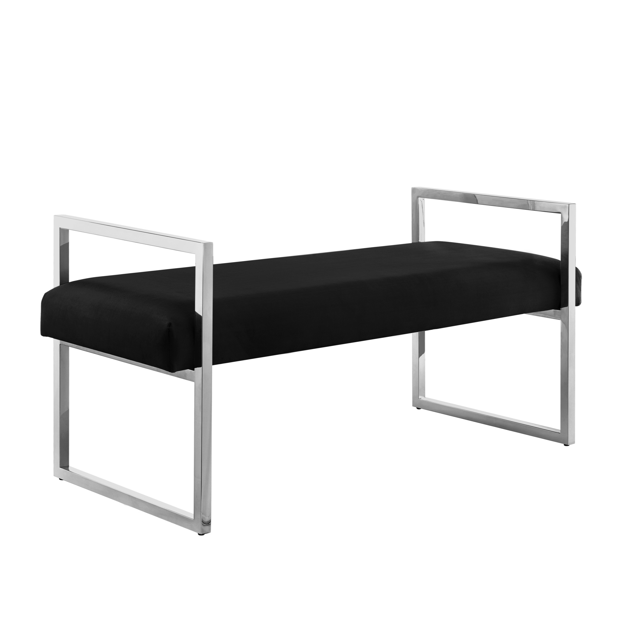 48" Black and Silver Upholstered Velvet Bench-530647-1