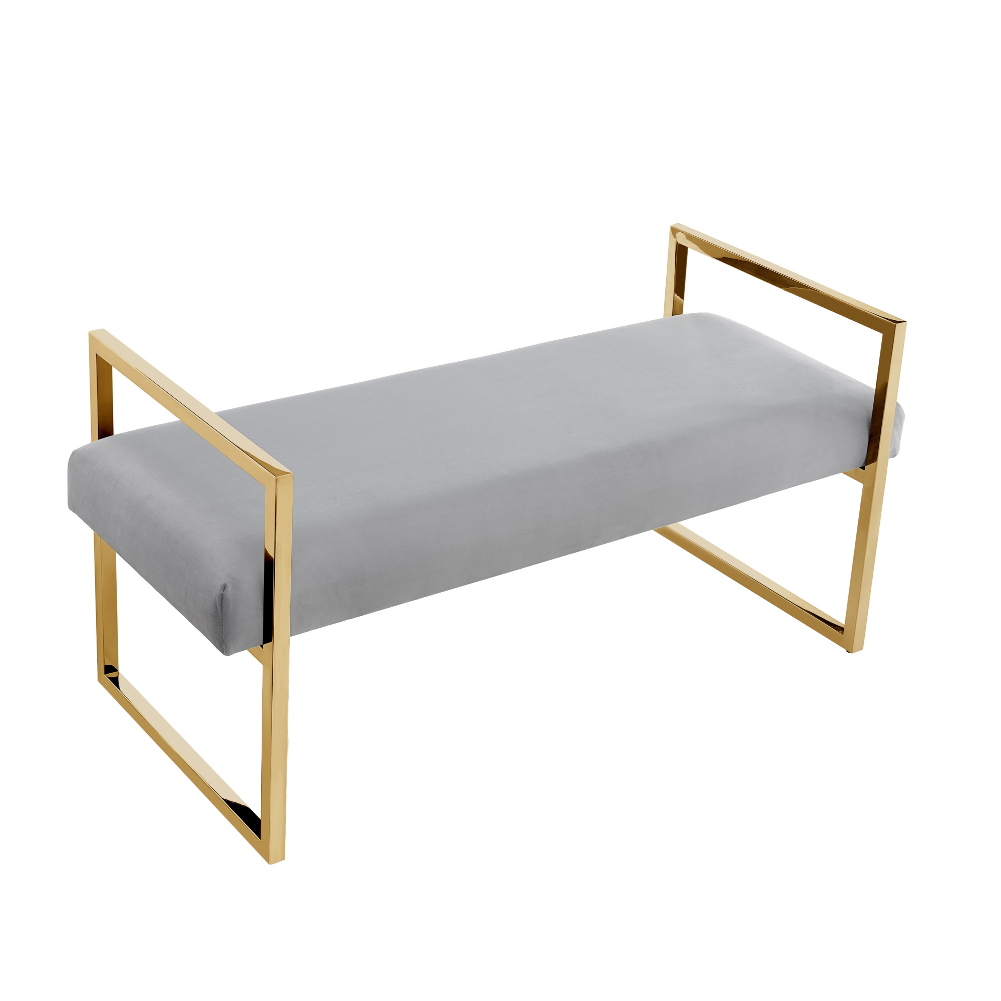 48" Gray and Gold Upholstered Velvet Bench-530648-1