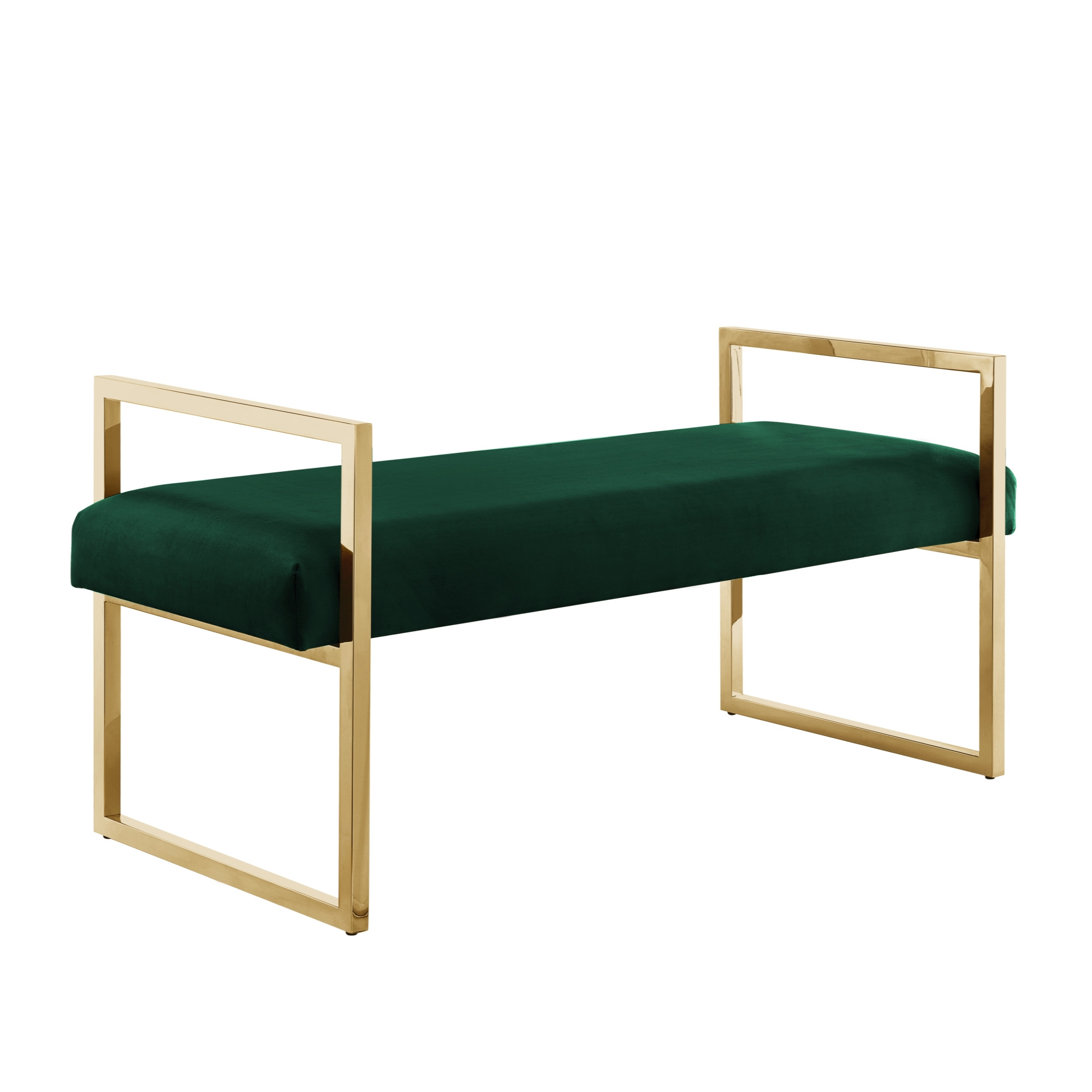 48" Hunter Green and Gold Upholstered Velvet Bench-530649-1