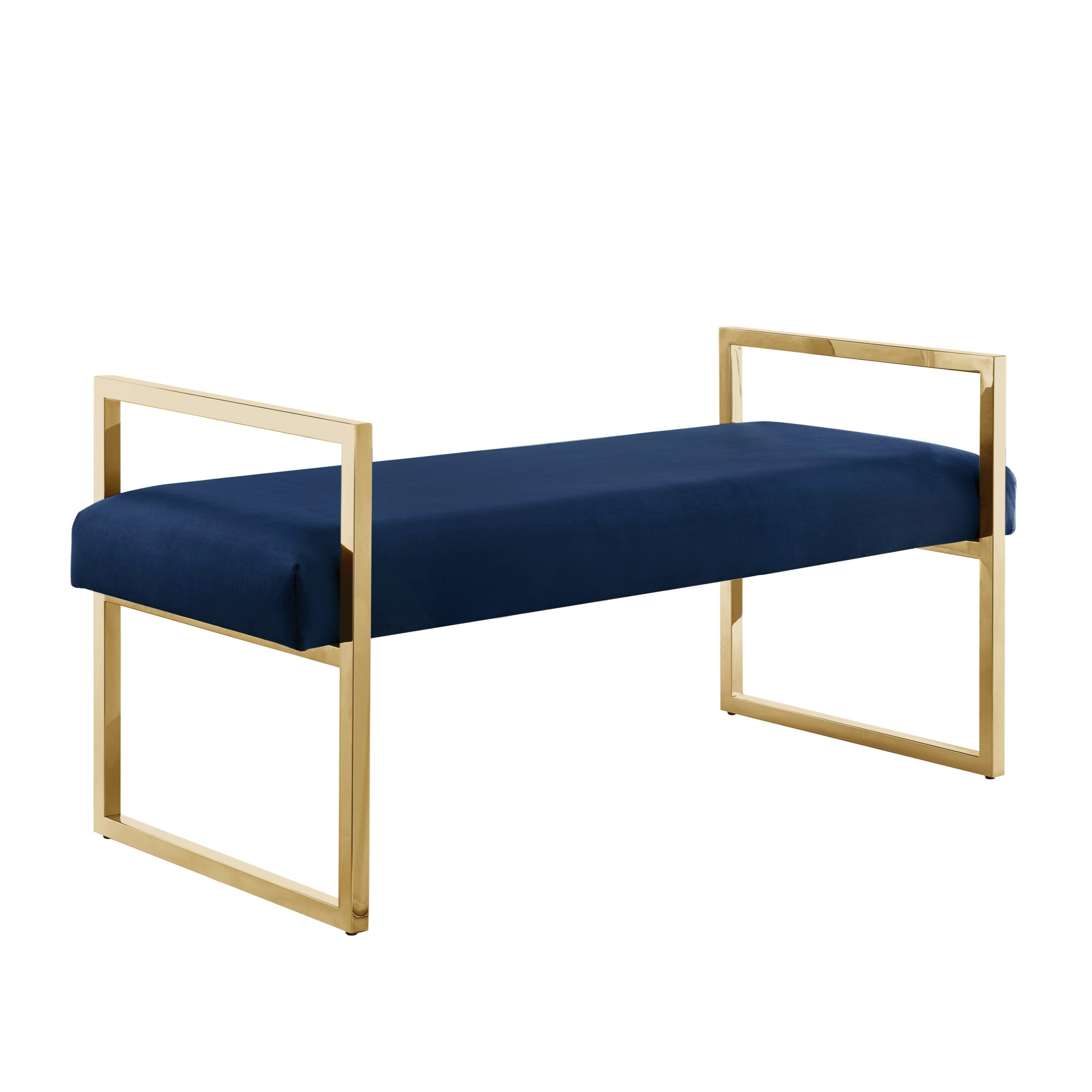 48" Navy Blue and Gold Upholstered Velvet Bench-530650-1