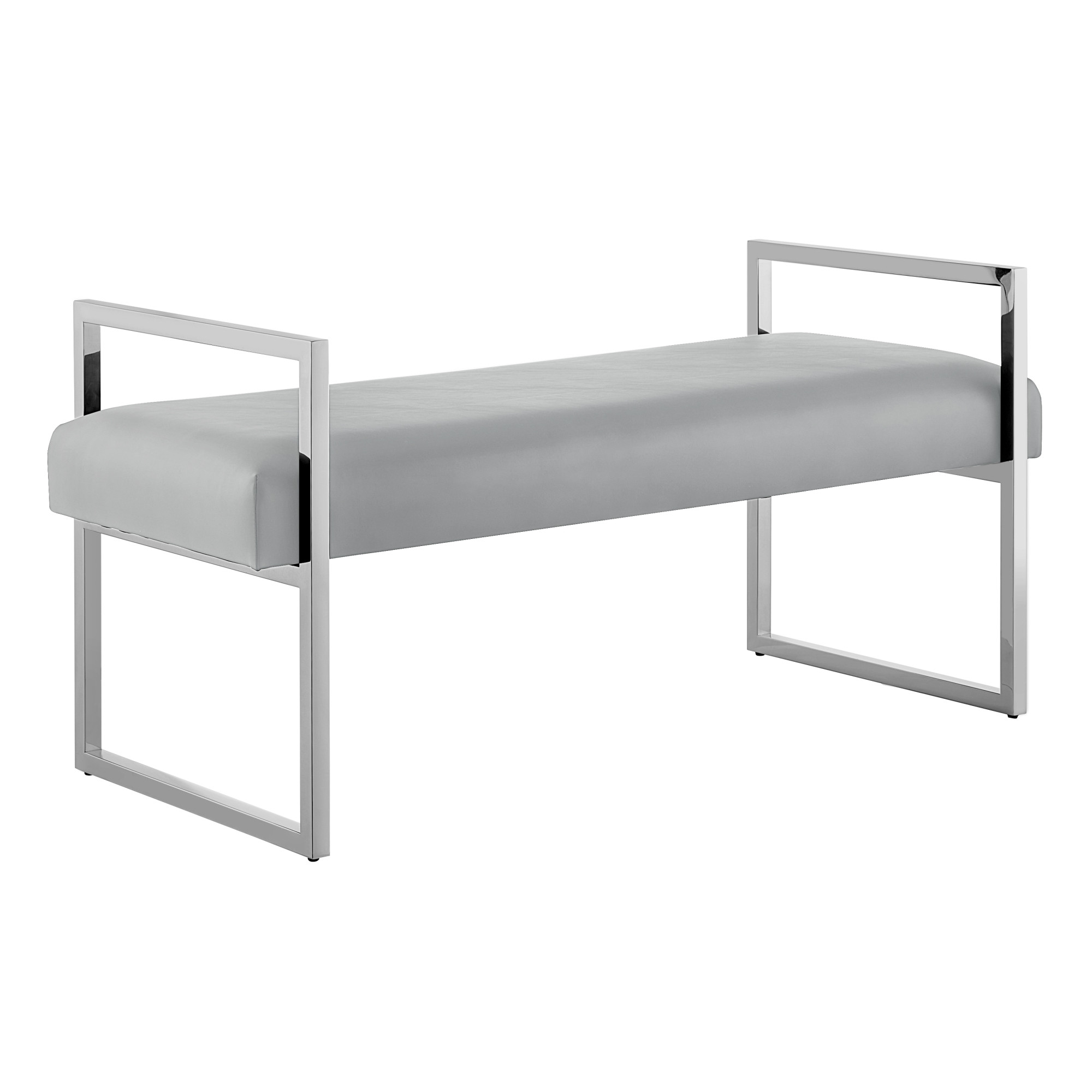 21" Gray and Silver Upholstered Faux Leather Bench-530652-1